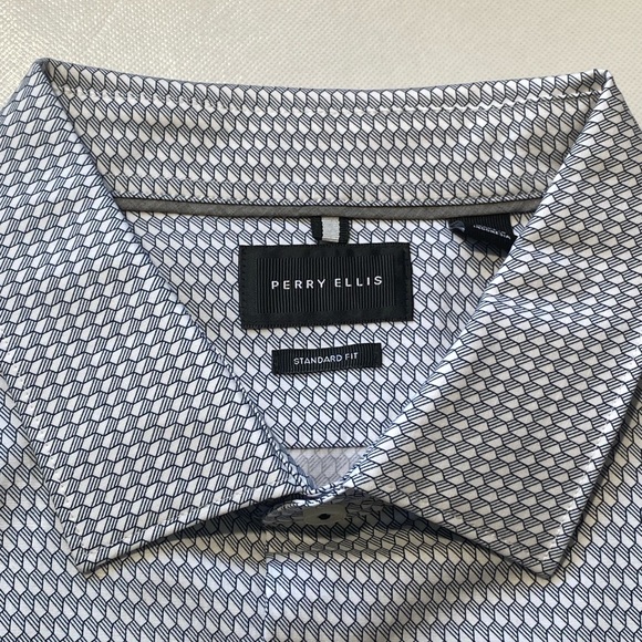 NEW Big & Tall Perry Ellis Long Sleeve Button Front Shirt OekoTEX Cotton White - Picture 10 of 11